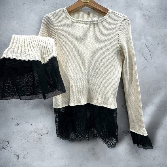 Vintage Y2K Practical Magic Black Lace Cream Whimsigoth Grunge LONG SLEEve - Picture 4 of 16